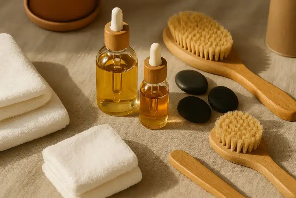 Massage oils and tools for home spa treatments
