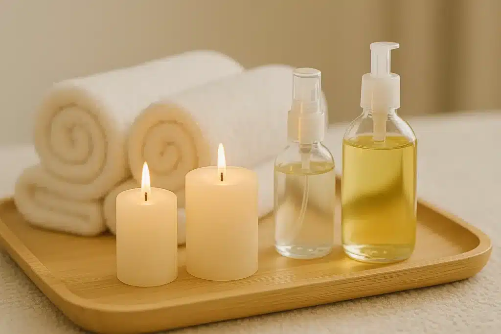 huiles de massage naturelles dans un spa à domicile