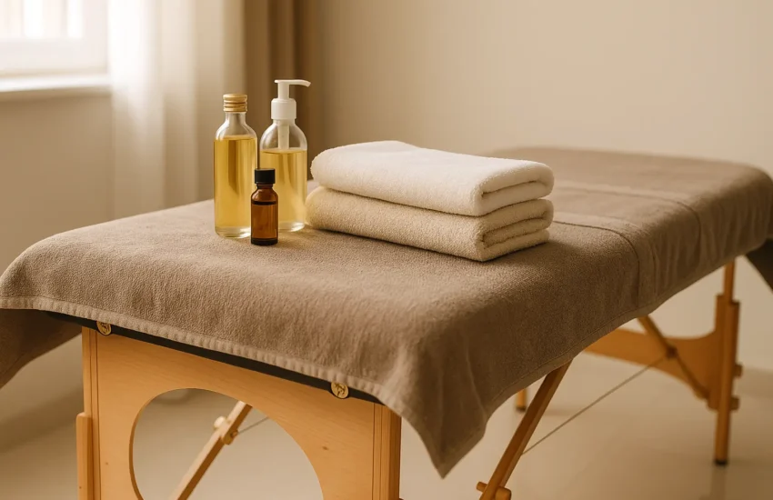 huiles de massage naturelles sur table de massage