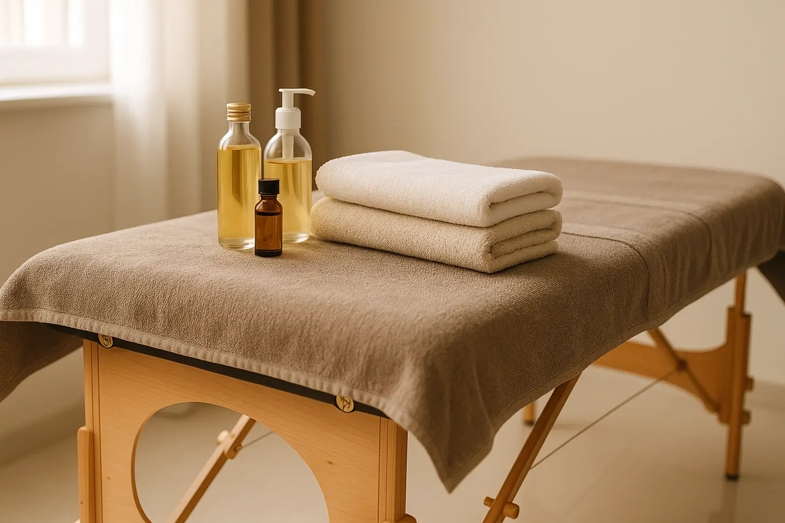 huiles de massage naturelles sur table de massage