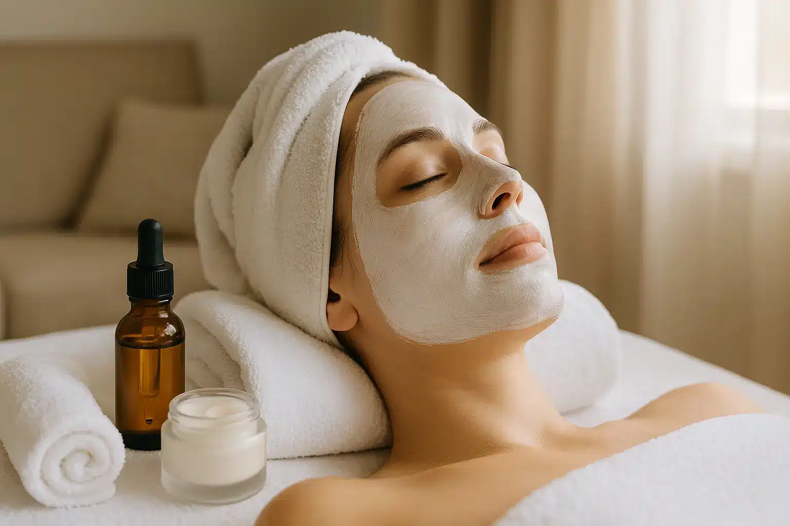 Massage à domicile dans une ambiance zen avec bougies et serviettes blanches.