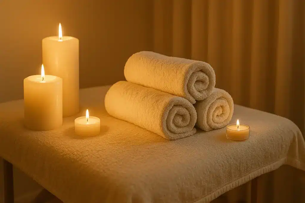 spa maison relaxant ambiance bougies et serviettes